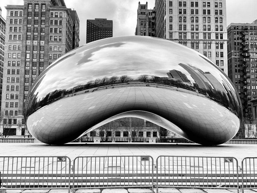 grayscale photo of cloud gate chicago