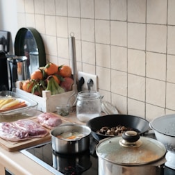 An inviting kitchen counter with ingredients ready for meal prep.
