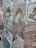 A collection of intricate mosaics featuring various designs, including a prominent depiction of a classical figure with a serene expression and an elaborate garment. Surrounding this central image are numerous smaller mosaic pieces displaying animals, patterns, and symbols. The overall scene is rich in detail and artistry, showcasing a variety of techniques and styles.
