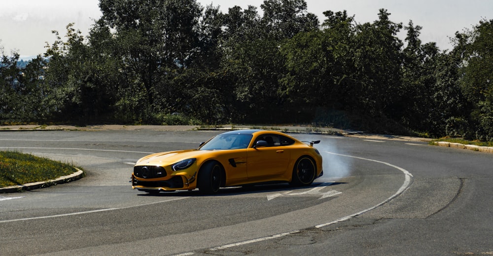 yellow ferrari 458 italia on road