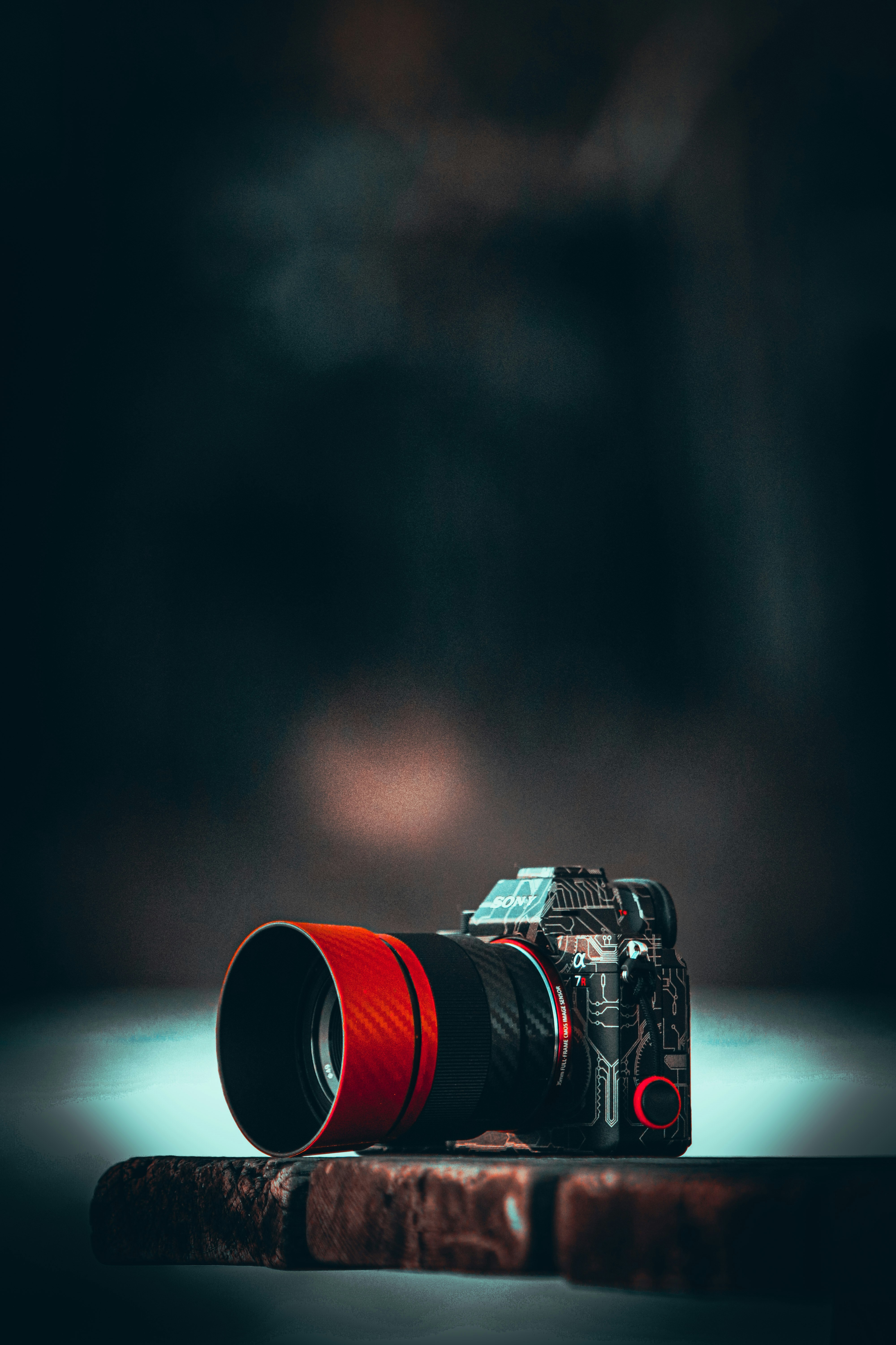 black and red dslr camera