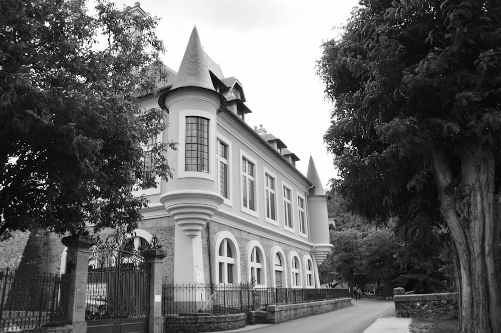 grayscale photo of concrete building