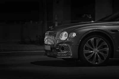 grayscale photo of mercedes benz car