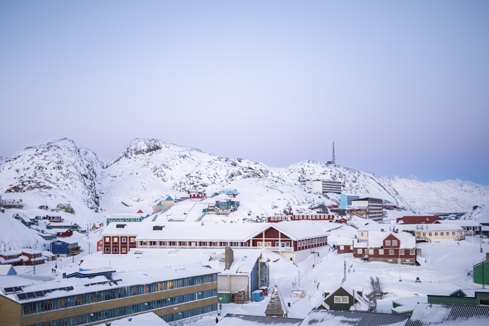 white and brown houses on snow covered ground during daytime