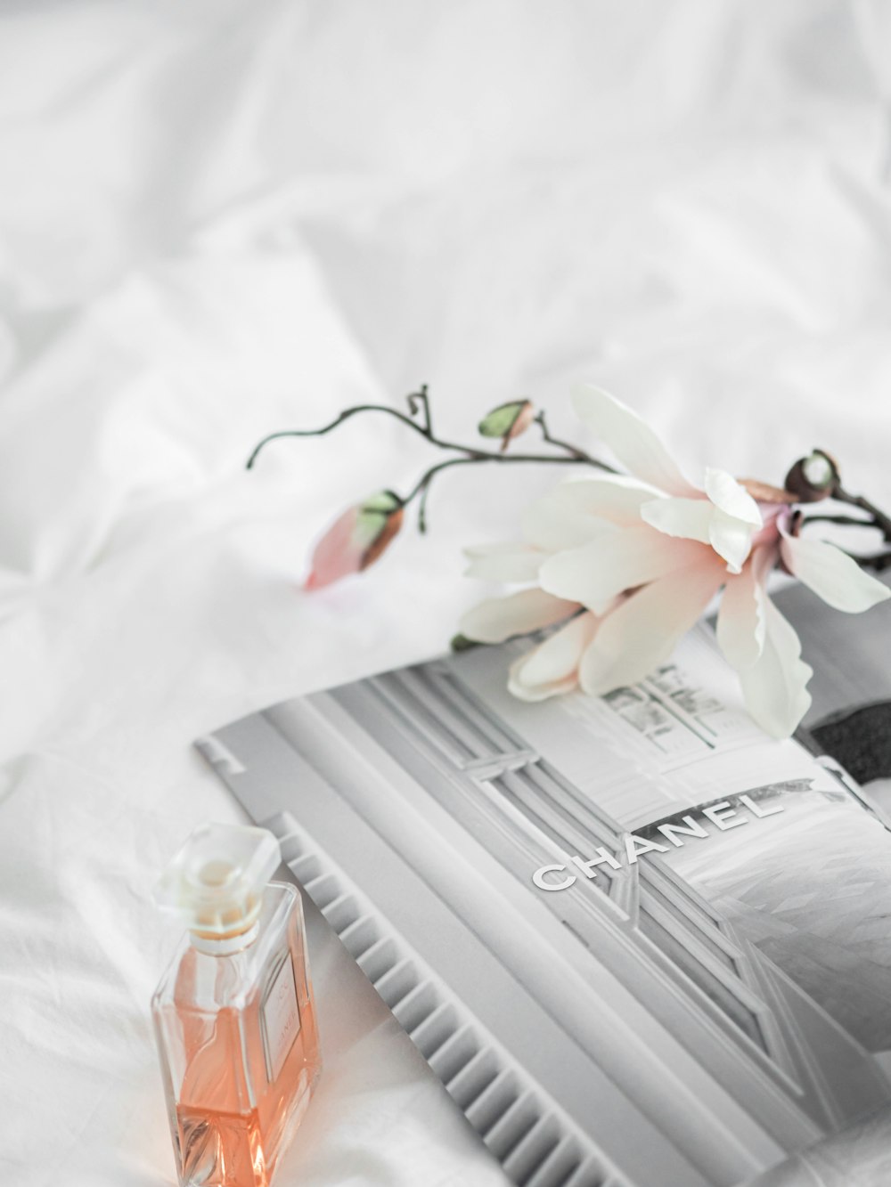 white flowers on white book