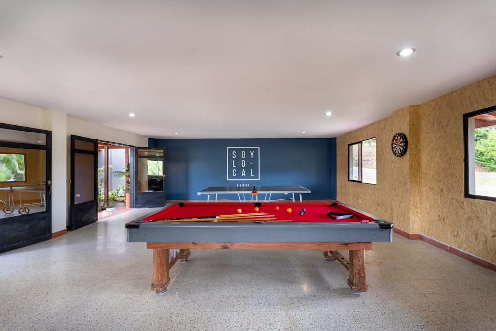 red and brown billiard table