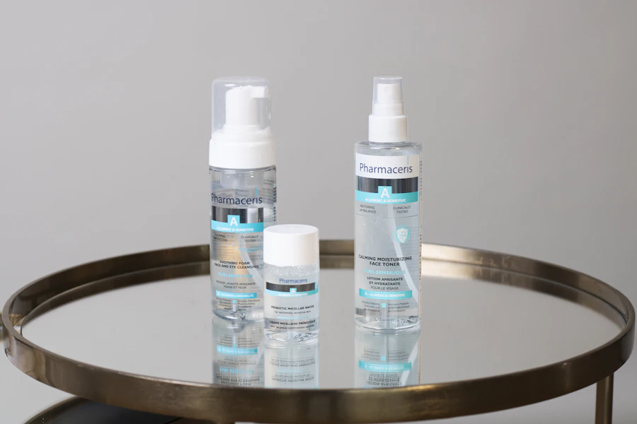 white and blue plastic bottles