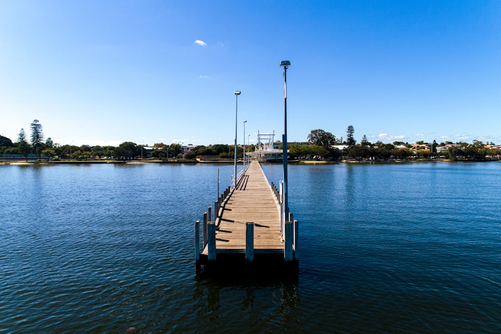 a long wooden dock extending into the water