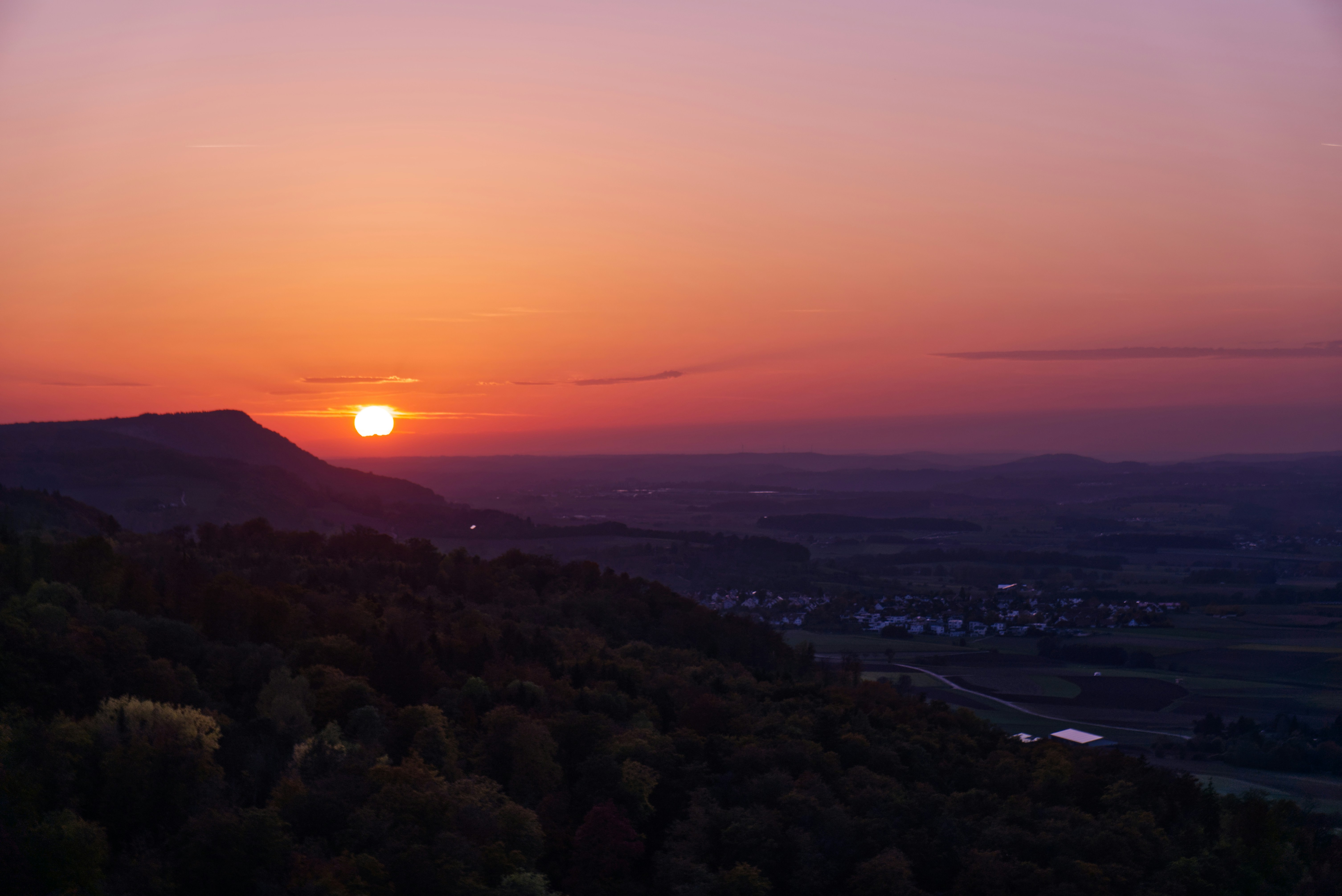 aerial view of city during sunset