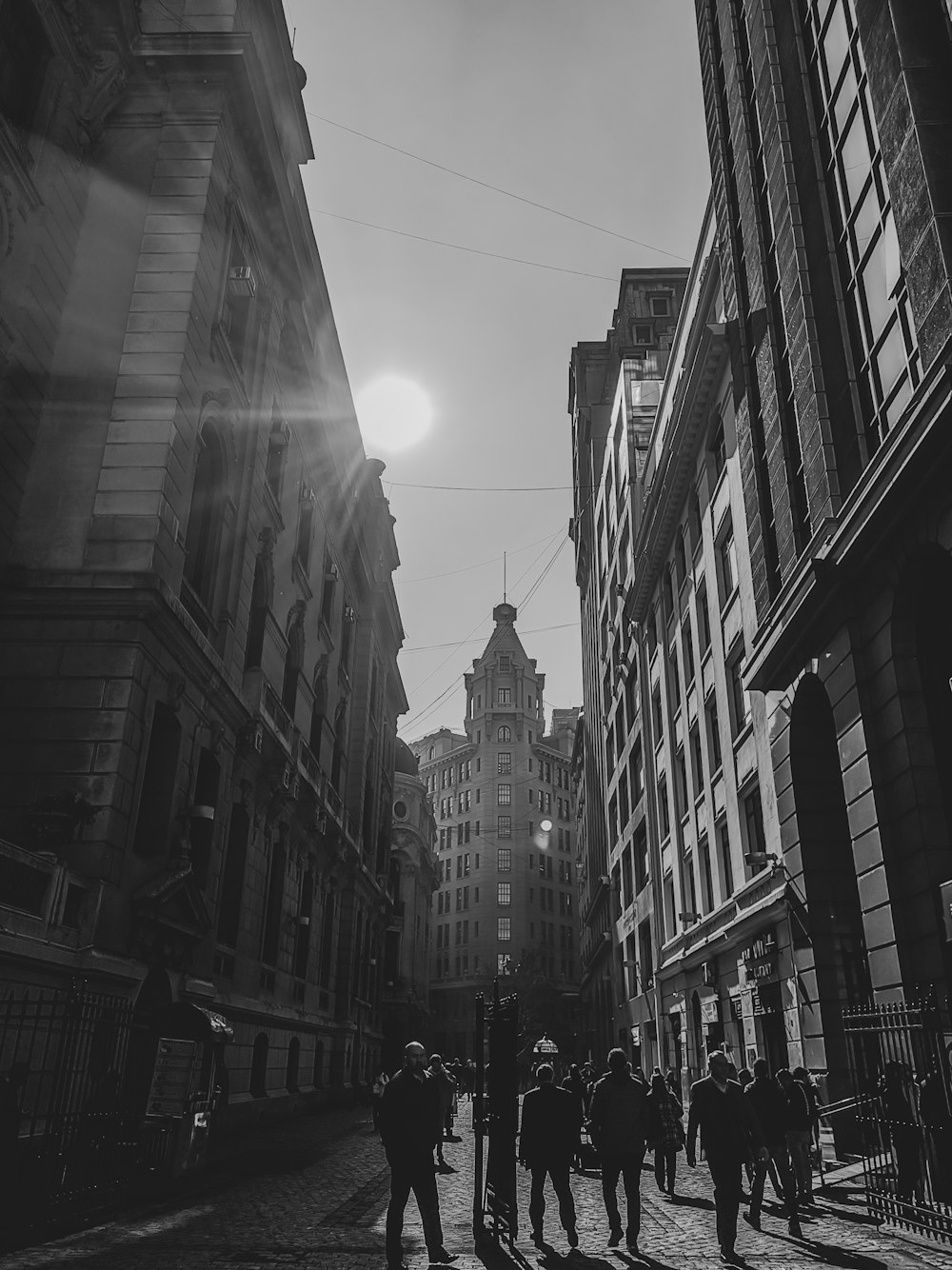 grayscale photo of a city street