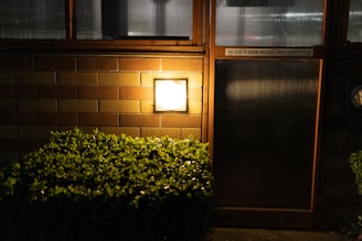 Evening shot of a well-lit storefront featuring our custom door solutions