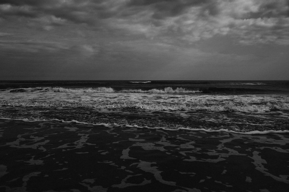 grayscale photo of ocean waves