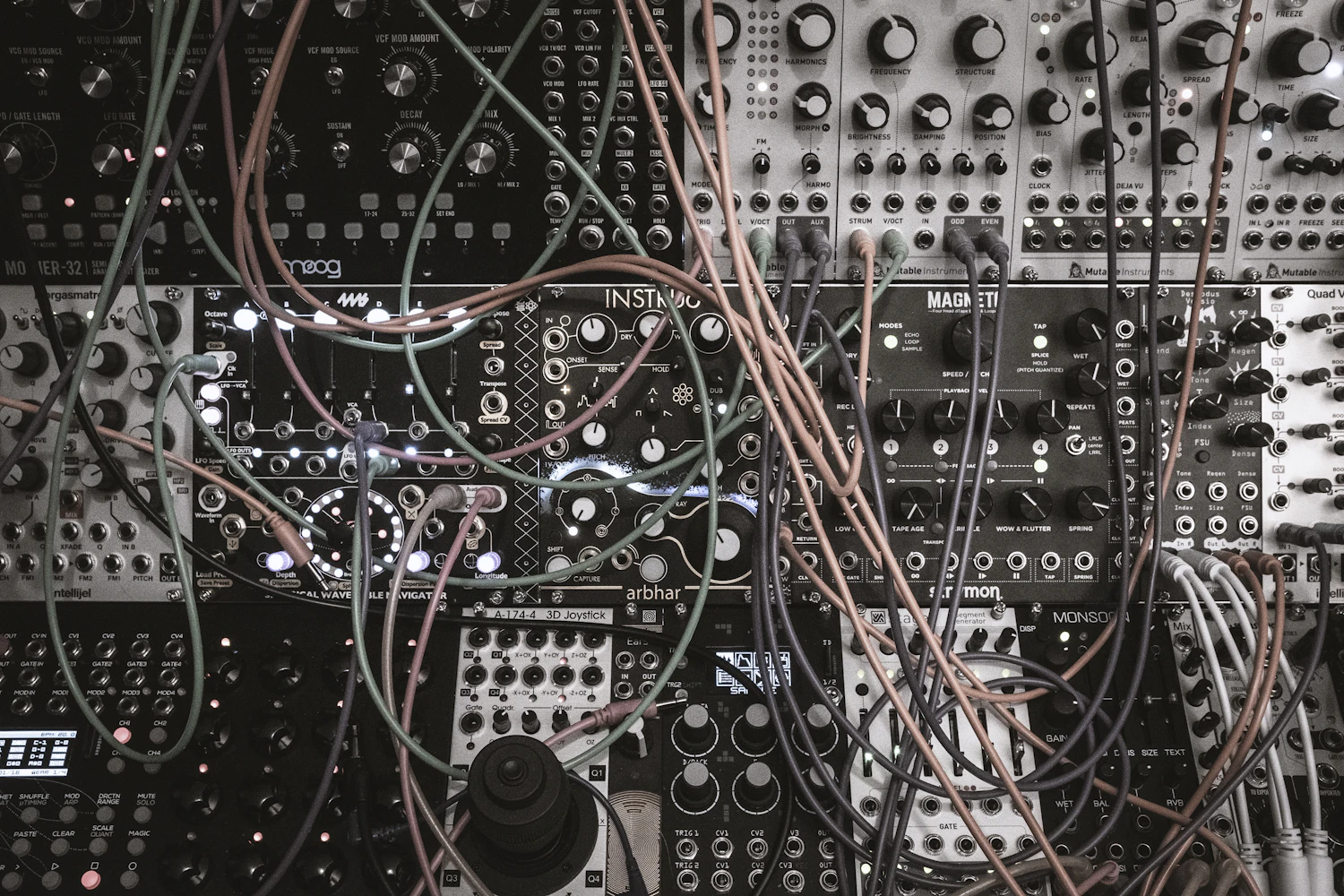Patchwall powered case filled with modules and patch cables, in stock