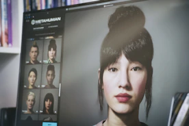 woman in black shirt near white wooden shelf