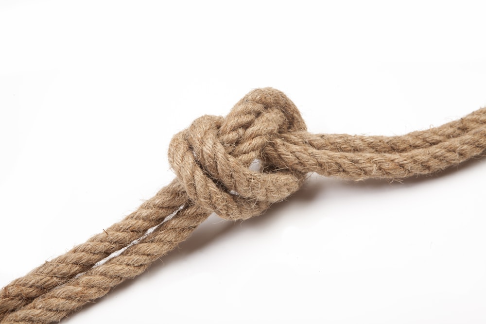 brown rope tied on white background