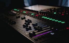 black and green audio mixer