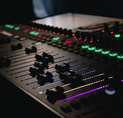 black and green audio mixer