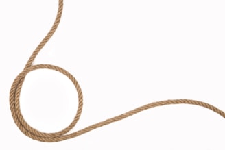 A finished animal lead coiled neatly on a rustic wooden table.