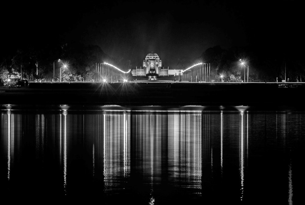 grayscale photo of a bridge