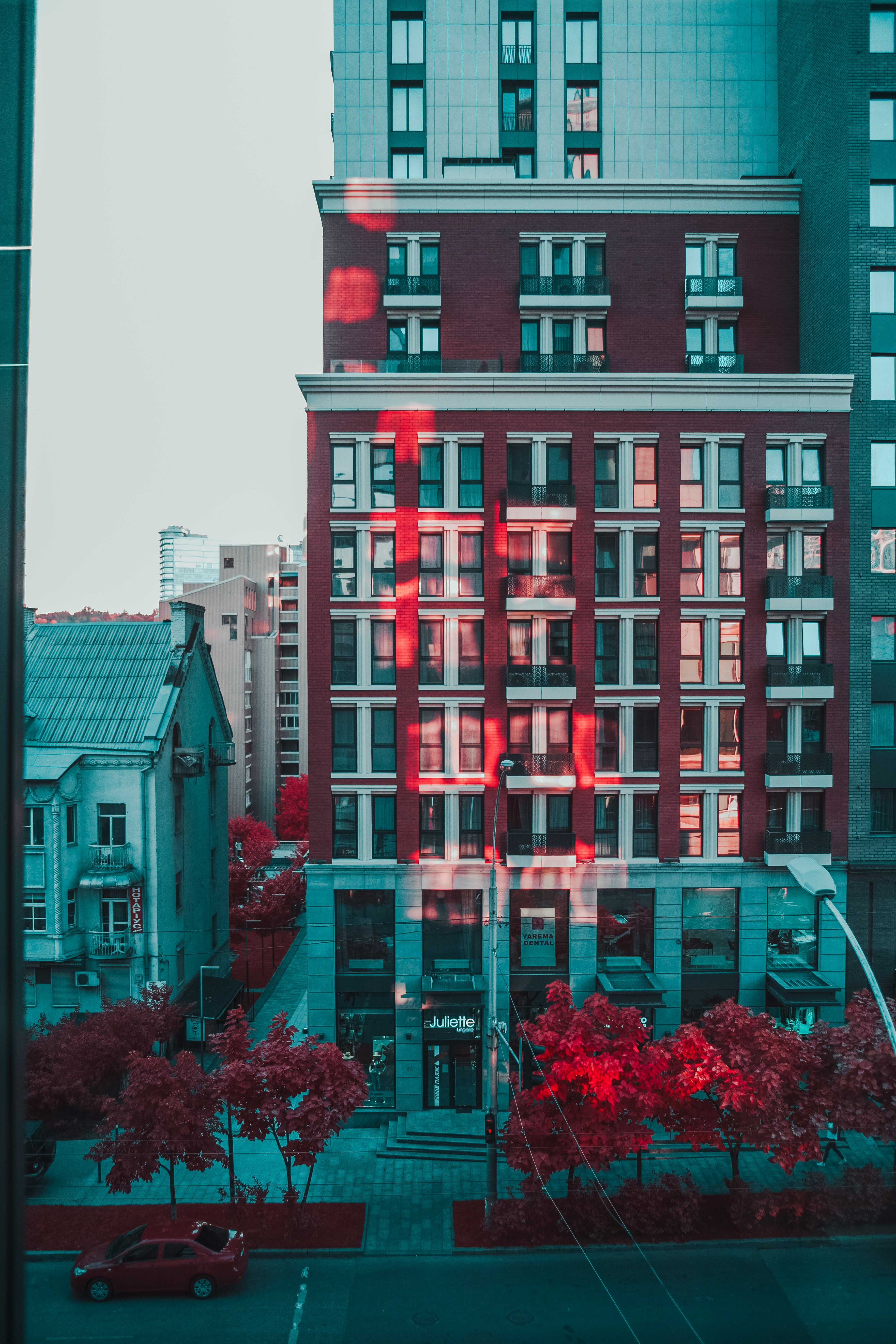 red and white concrete building