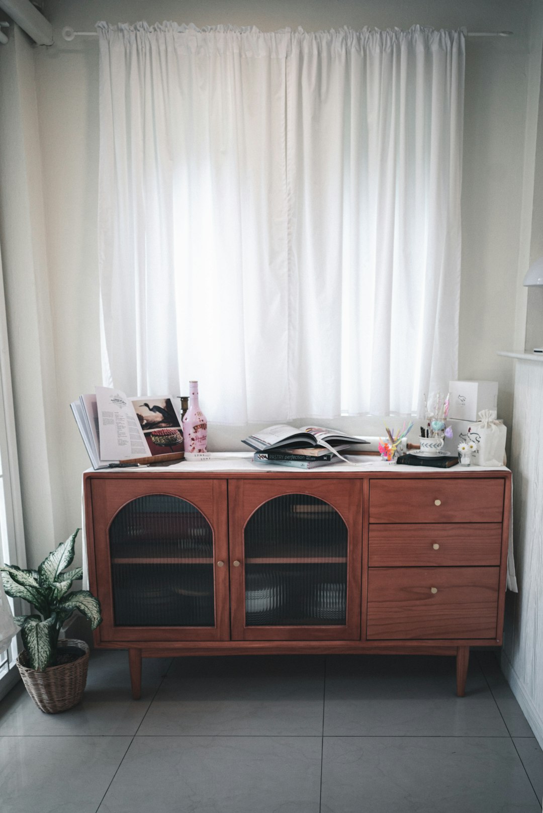 brown wooden desk with drawer