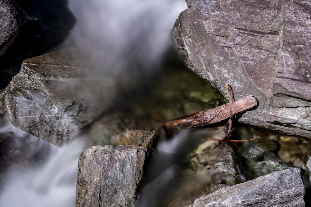 brown wood log on water falls