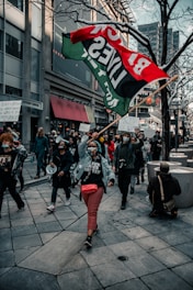 A group of workers participating in a national march.