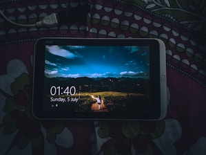 Traveler reviewing a custom itinerary on a tablet with tropical scenery in the background.