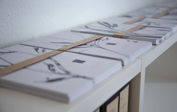 Stackable paper trays neatly organizing documents on a bright office desk.