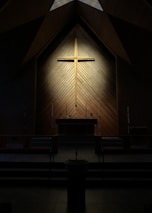 brown wooden bench in church