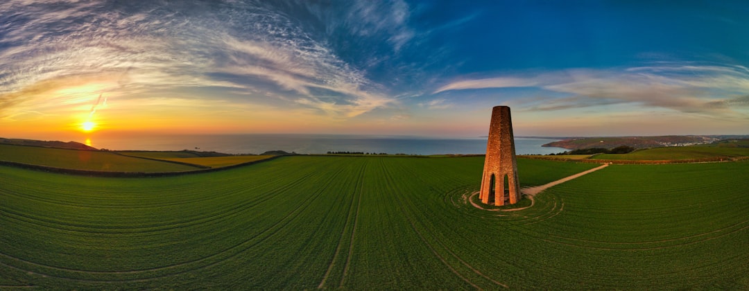 brown concrete tower on green grass field under blue sky and white clouds during daytime