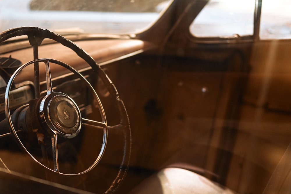 black steering wheel in car