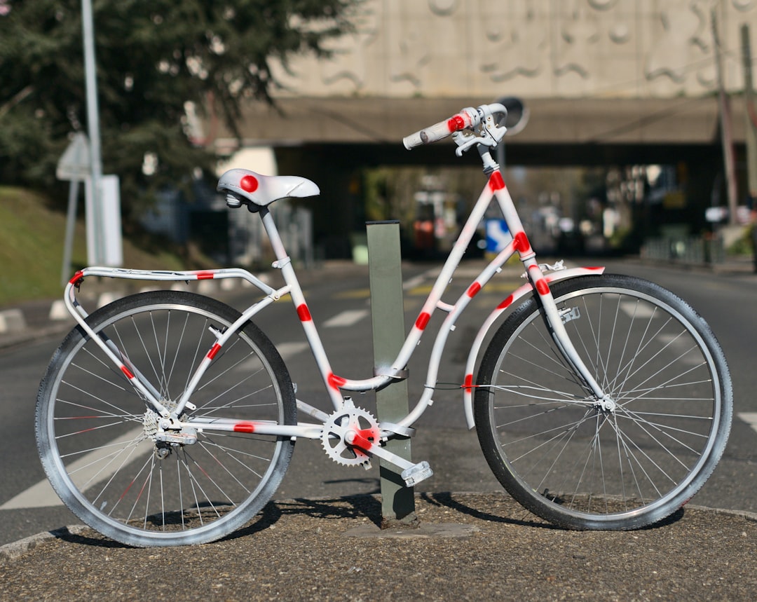 white and red bicycle on gray concrete road during daytime