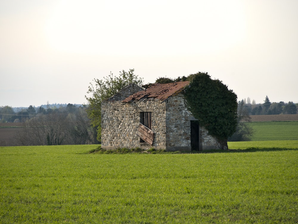 brown brick house on green grass field