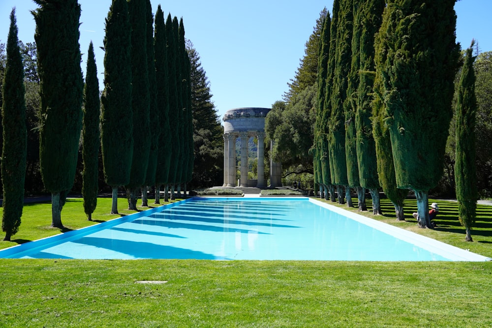 white and blue swimming pool