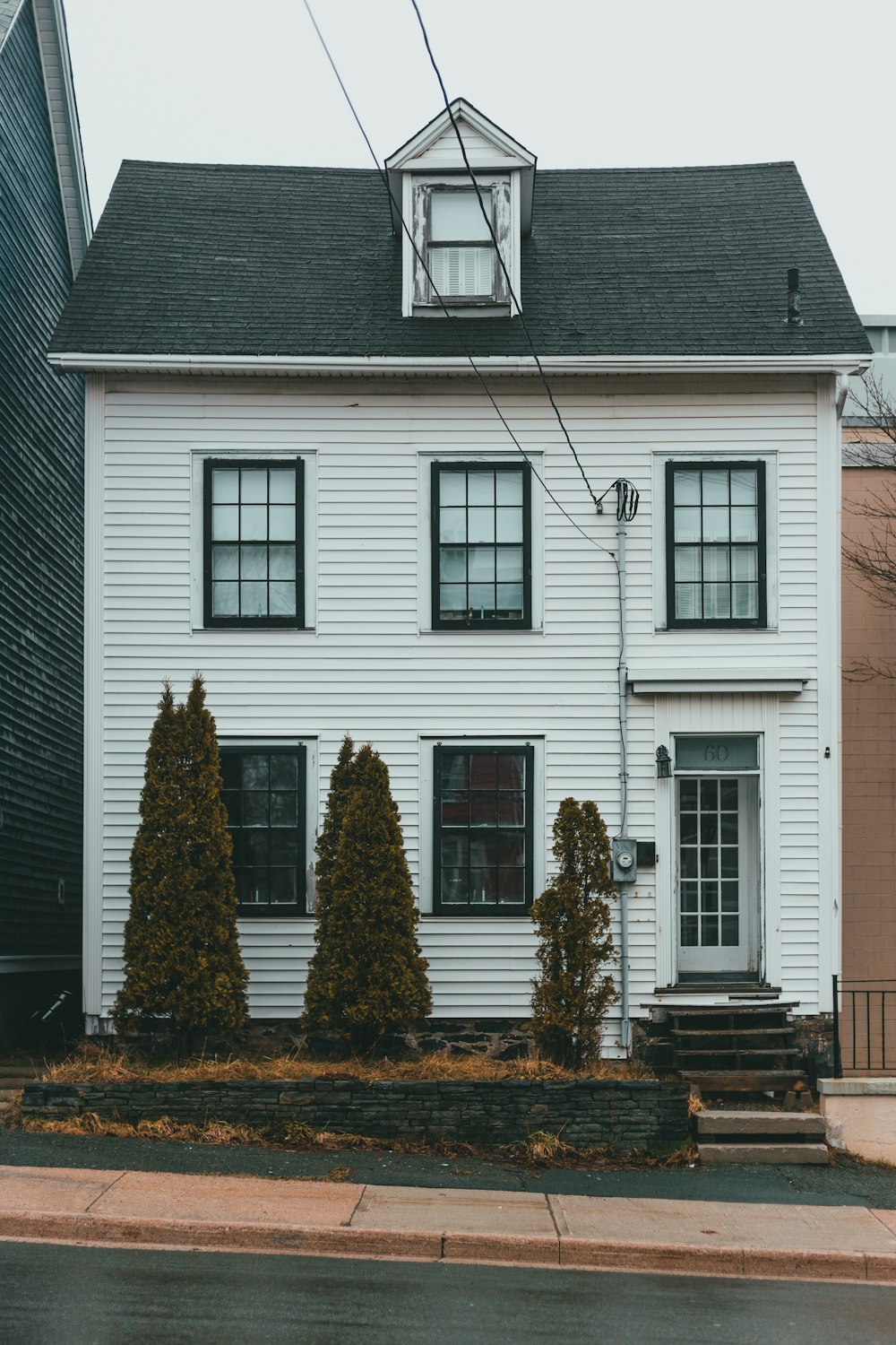 white wooden house with green tree