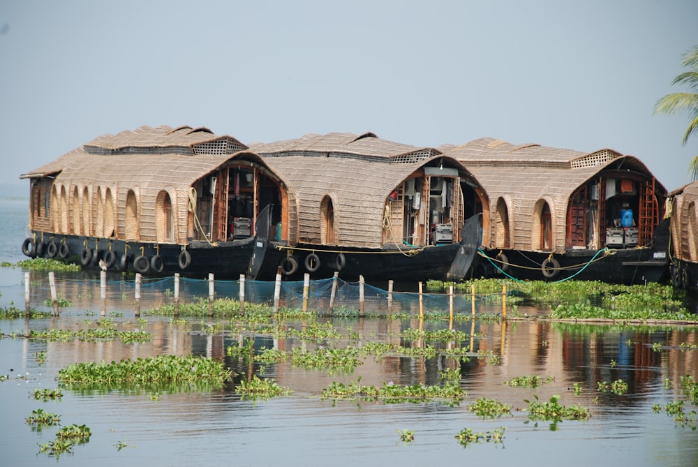 brown wooden houses on water during daytime