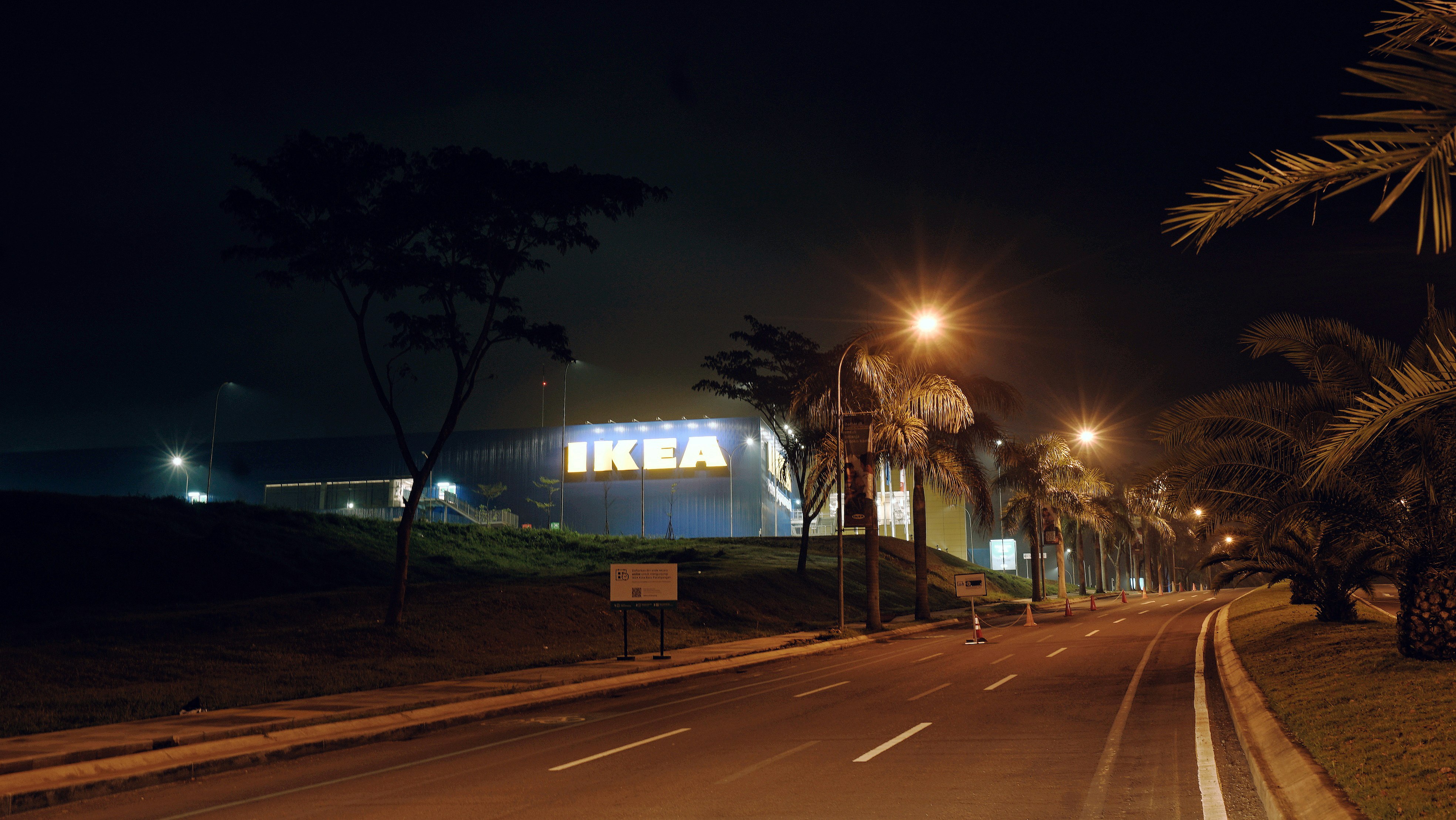 lighted street lights during night time