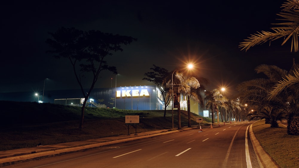 lighted street lights during night time