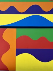 Vibrant album cover featuring abstract colorful shapes.
