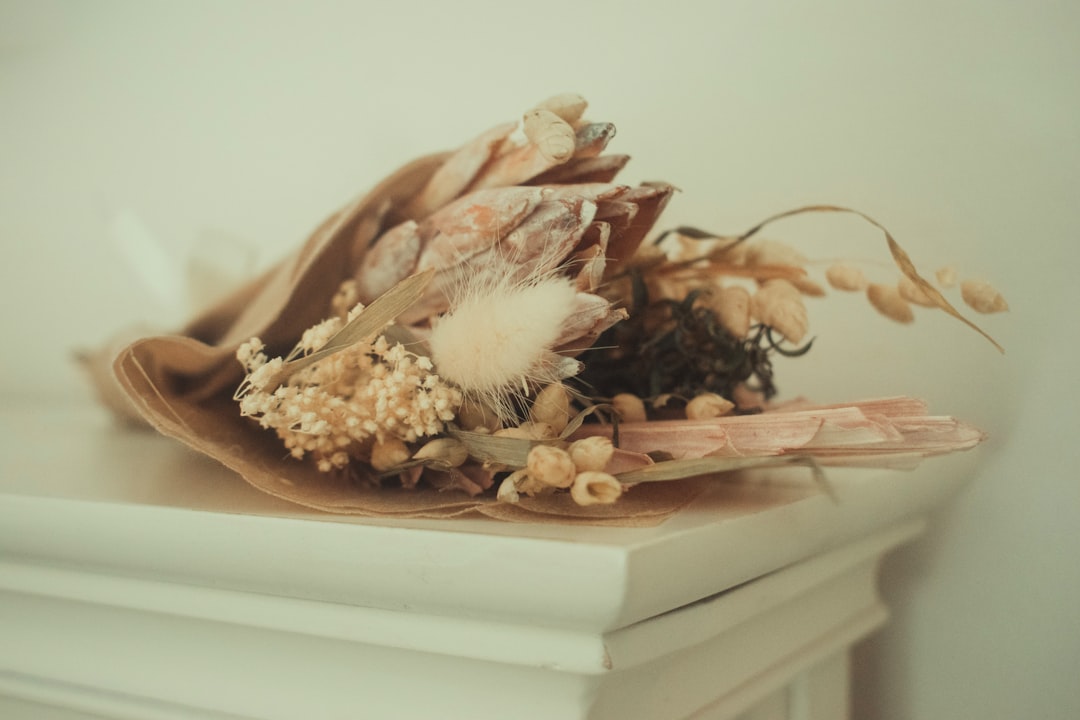 brown and white flower bouquet