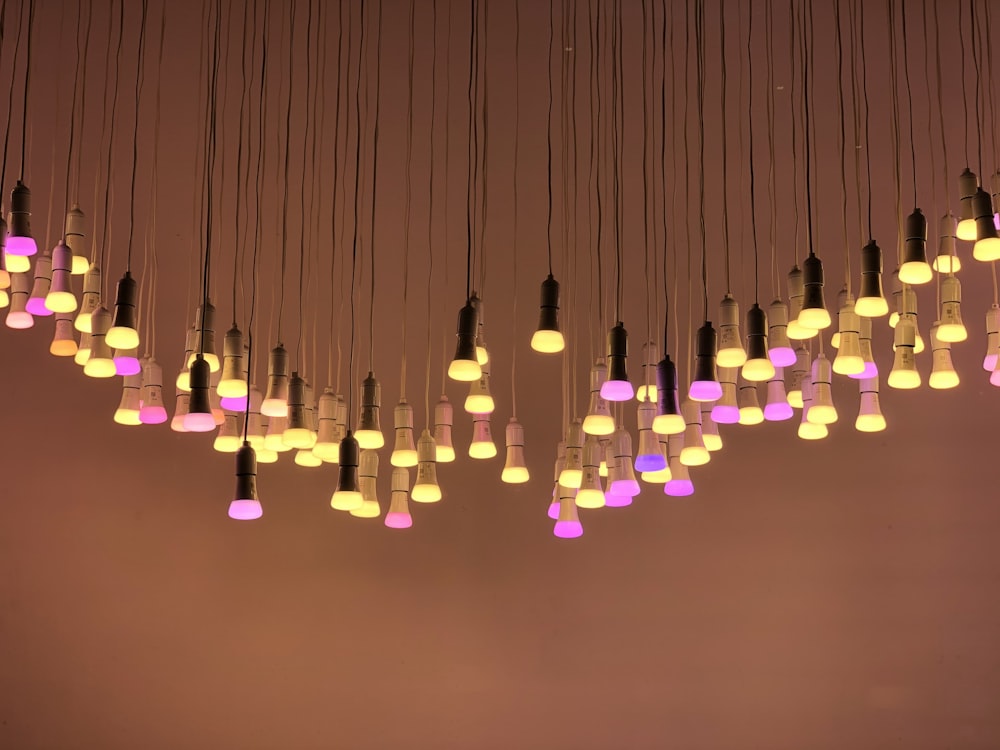 pink yellow and purple string lights