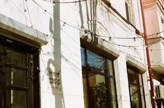 Commercial building exterior with energy efficiency signage