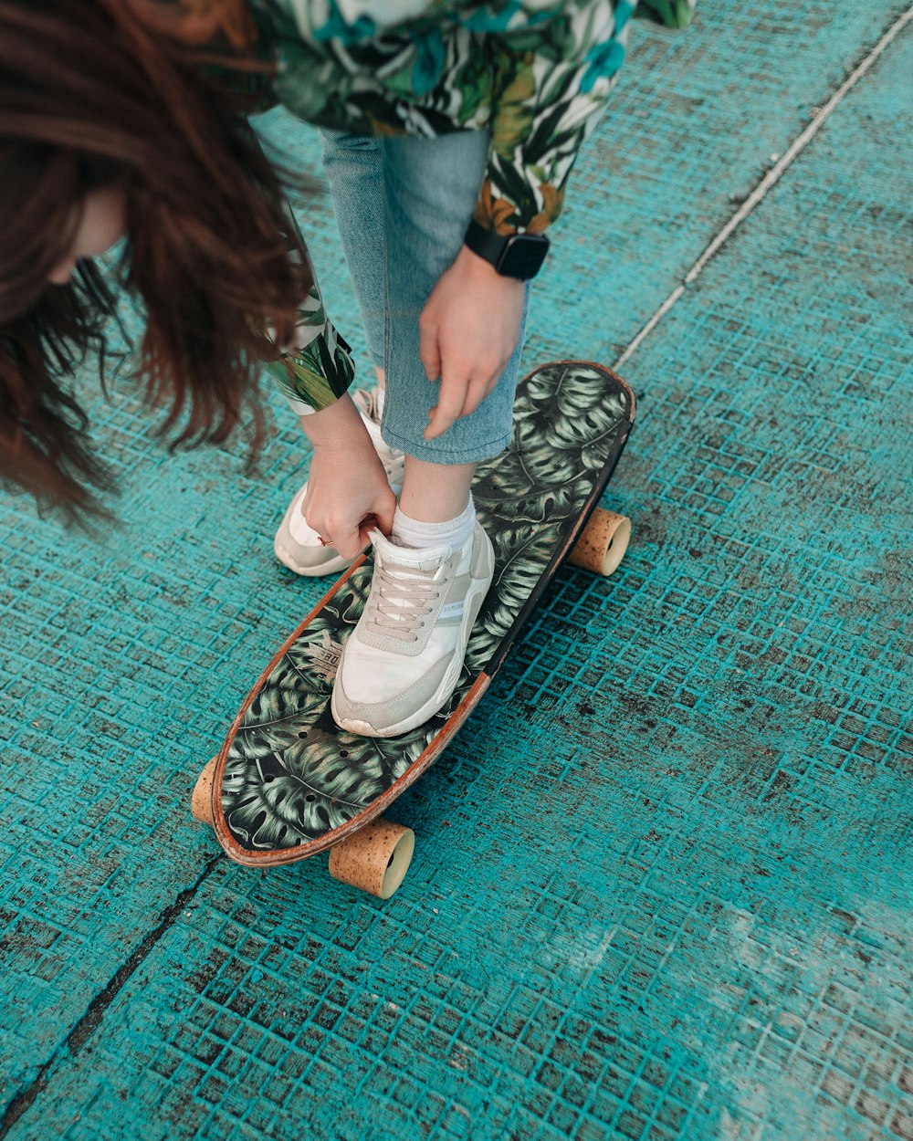 woman in black and white sneakers