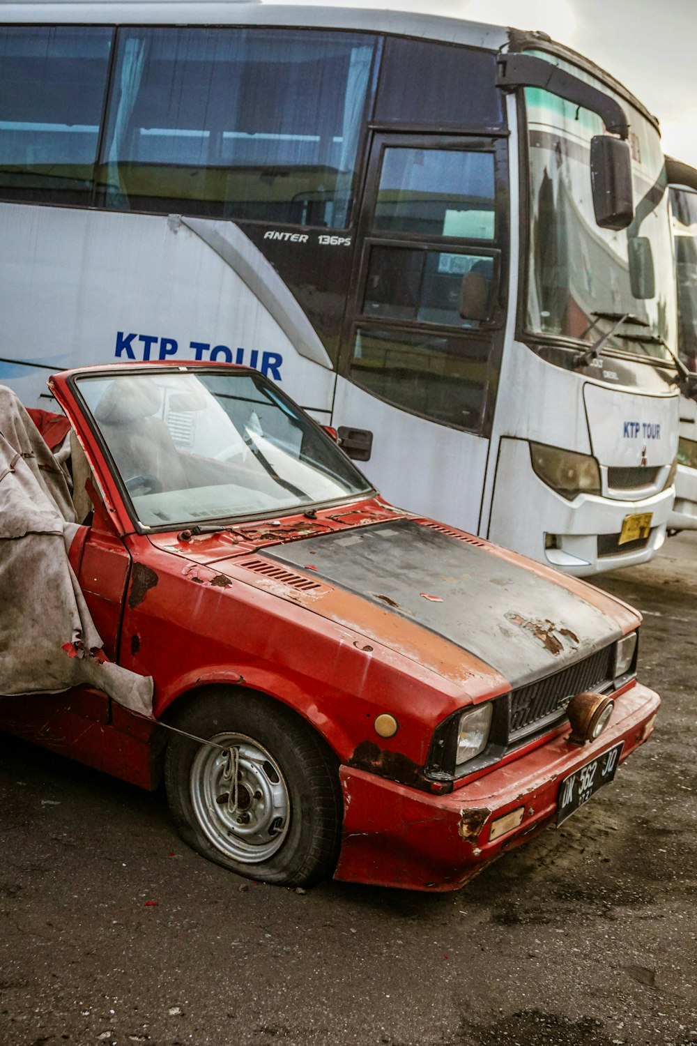 red and white vintage car