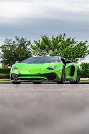 green and black lamborghini aventador parked on brown field during daytime