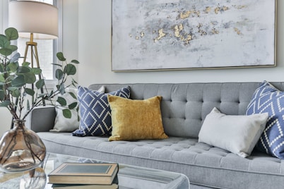 white and gray floral sofa