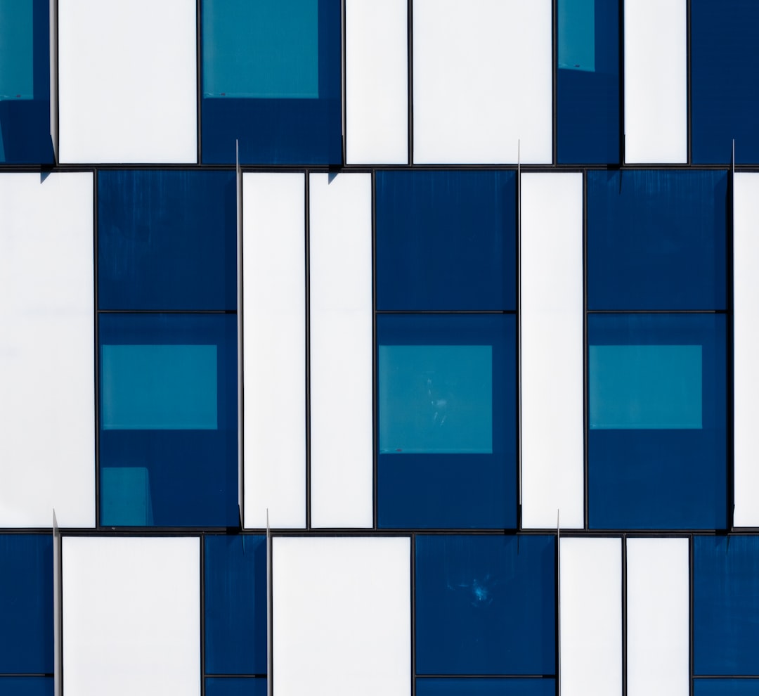 blue and white concrete building