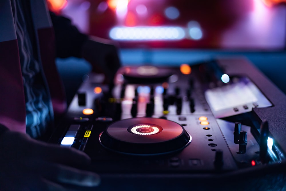 black dj controller in bokeh photography