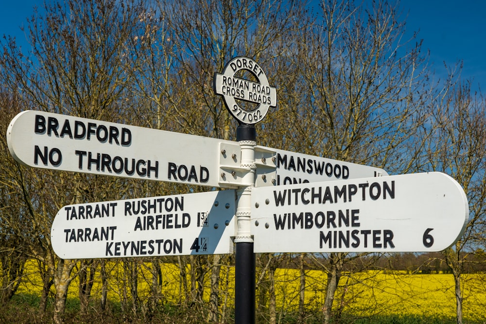 white and black street sign